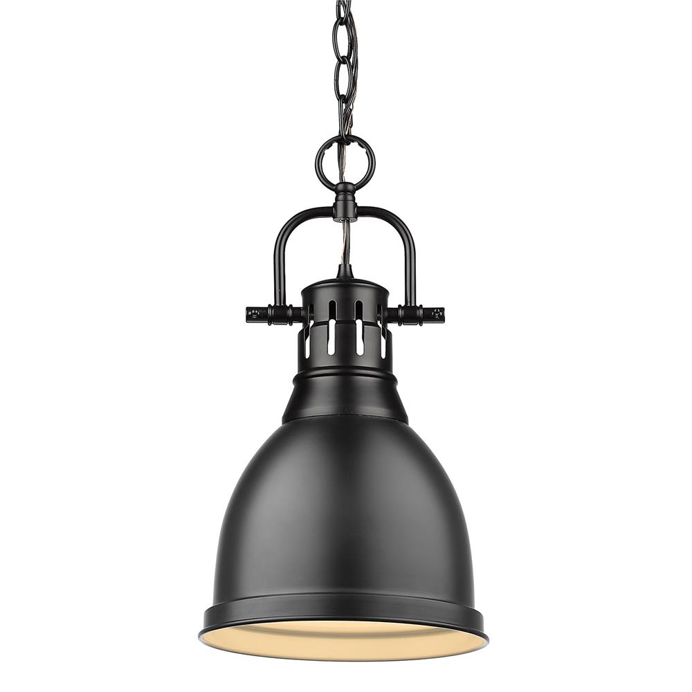 Golden Lighting 3602-S BLK-BLK Duncan Small Pendant with Chain in Black with a Matte Black Shade
